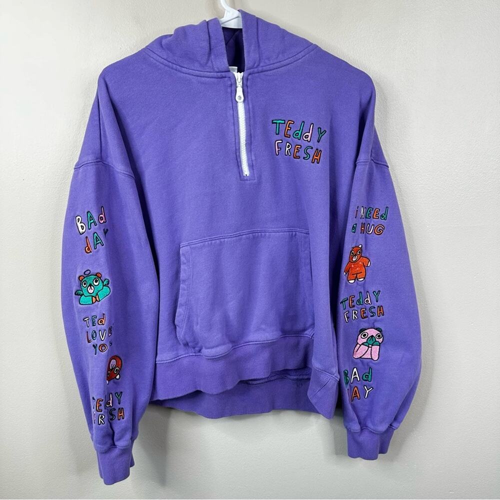 Teddy Fresh Bad Day Hoodie Womens M Light Purple Embroidered Graphic Sweatshirt